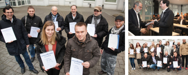 Feierliche Verabschiedung am TA Bildungszentrum für die Lehrgänge Immobilienmakler IHK, Interner Qualitaetsauditor IHK und Qualifizierte Personalfachkraft IHK.
