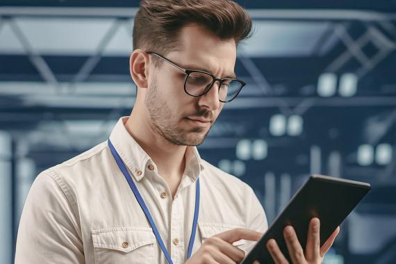 Elektrofachkraft für festgelegte Tätigkeiten IHK Mann mit Tablet