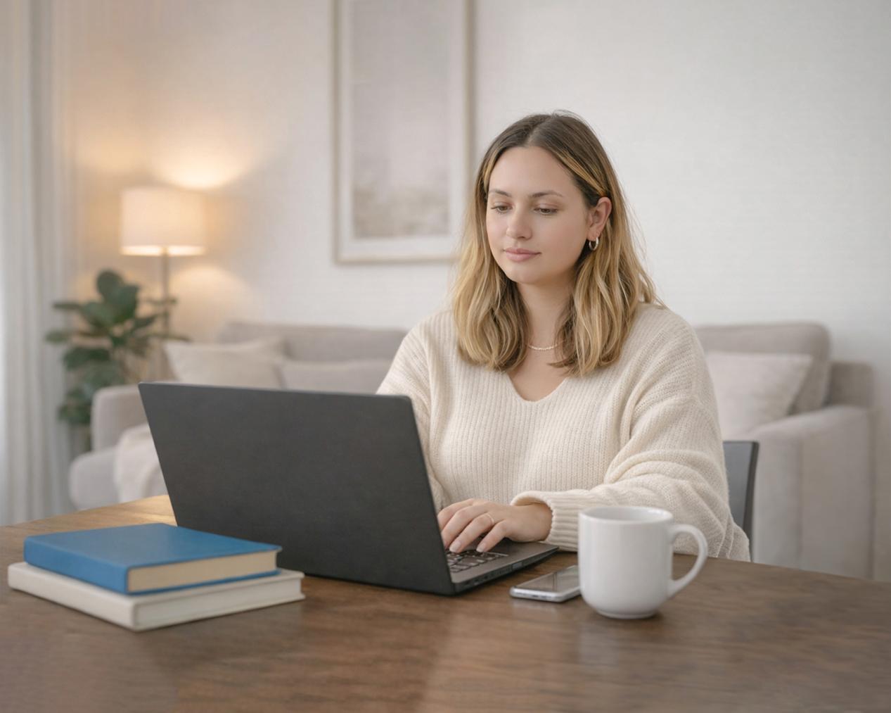Teilnehmerin im Live-Online-Unterricht am Laptop