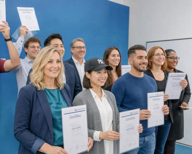 Teilnehmer mit Zertifikaten beim Abschluss