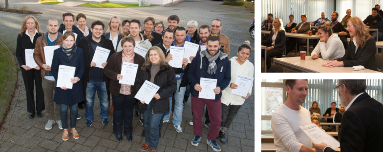 Die Absolventen des Lehrgangs Immobilienmakler IHK bei der Zertifikatsübergabe am TA Bildungszentrum.
