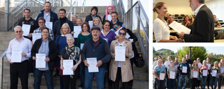 Auf der Expo-Plaza In Hannover bekommen die Immobilienverwalter IHK ihre Zertifikate überreicht.